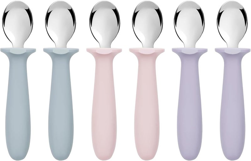 ITITT 6 PCS Toddler Spoons Set - Baby Spoons with Silicone Handle Children Food Grade 18/8 Stainless Steel Toddler Utensils Set for Self Feeding Kids Silverware Set Safe Anti-Choke Design Dishwasher Safe - Image 1